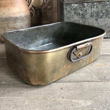 Rustic French Copper Pan, Olive Oil Bottle Caddy, Handcrafted, Kitchen Countertop Storage, Herb Plant Holder, French Cuisine 