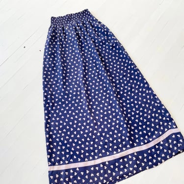 1960s Givenchy Indigo Blue Heart Print Maxi Skirt 