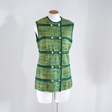 60s Green and Yellow Knit Long Vest - S 