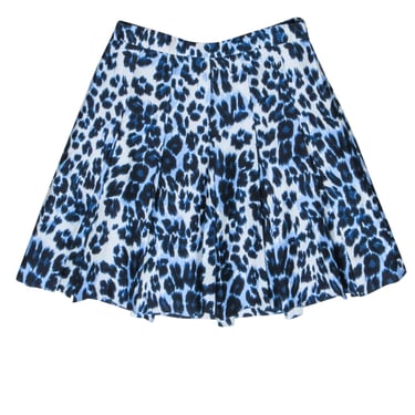 Diane von Furstenberg - Blue Leopard Print Pleated Mini Skirt Sz 6