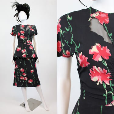 1940s carnation print dress xs | new fall 