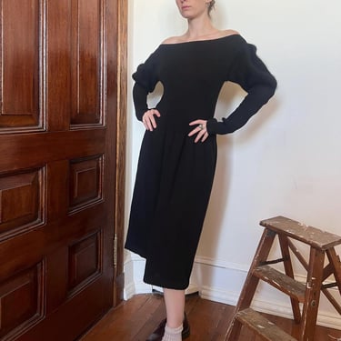 80’s vintage angora Juliet sleeve black knit sweater dress 