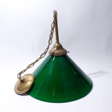 Green Pendant Light, Cone, Cased Glass, French, 18