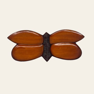 Vintage Tray Retro 1960s Mid Century Modern + Jules Cesar + Hand-carved + Mahogany Wood + Dragonfly + Servingware + Home and Kitchen Decor 