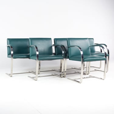BRNO Mid Century Flat Bar Leather Chairs - Set of 6 - mcm 