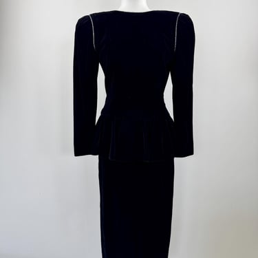 1980s A.J. Bari Black Velvet Dress 