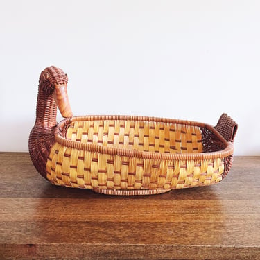 Vintage Duck Shaped Woven Wicker Basket 