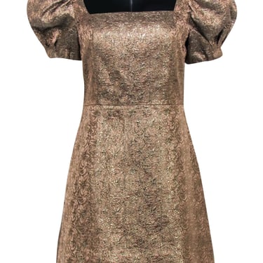 Alice &amp; Olivia - Bronze Metallic Brocade A-Line Mini Dress Sz 8