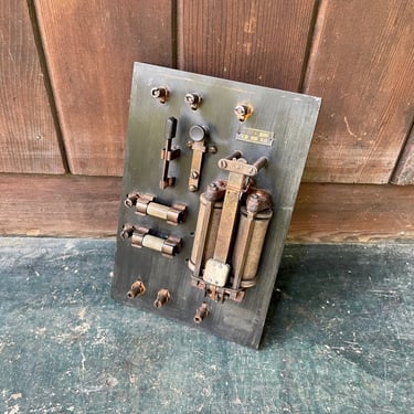 Antique 1910s Slate Copper Electric Breaker Circuit Board Vintage Victorian Electrician 