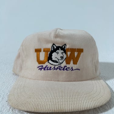 UW Huskies 1980s VTG White Corduroy Snapbback