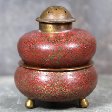 Cloisonné Salt Cellar and Pepper Shaker | Vintage Salt & Pepper | Asian Decor | Vintage Cloisonne Salt Bowl with Matching Pepper Shaker 