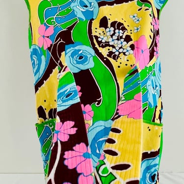 Vintage 1960s Retro Flower Power Handmade psychedelic funky Apron Fabric Full Smock Craft Bib Ties Pockets 