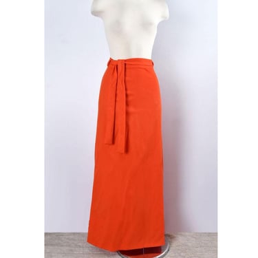 Red Long SKIRT & BELT, Polyester Orange, Like New, Vintage, 1960's, 1970's, Side Slit, Maxi Dress Mod Hippie Boho 