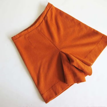 Vintage 70s Burnt Orange Knit High Waist Shorts S Elastic Waist S M Earth Tone 