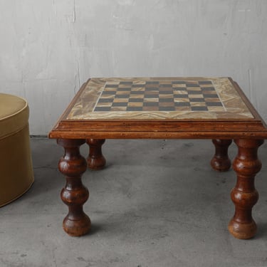 Antique Onyx & Marble Chess Checkerboard Game Coffee Table 