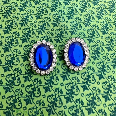 Vintage Blue Sapphire Rhinestone Earrings