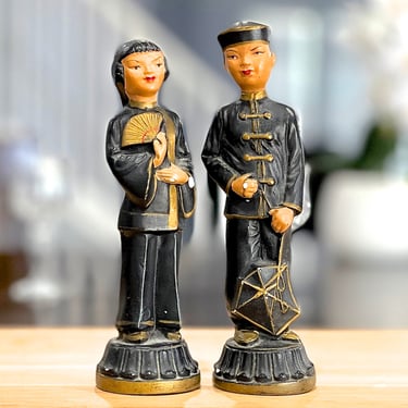 VINTAGE: 1950's - 2pcs - ABCO Alexander Backer Asian Chalkware Figurines - Chinese Man and Woman - SKU 