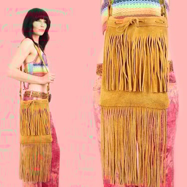 Vintage 1960's Fringe Jam Bag // Woodstock Era Crossbody Handbag Fringe Leather Satchel Purse Hippie BoHo 60's 
