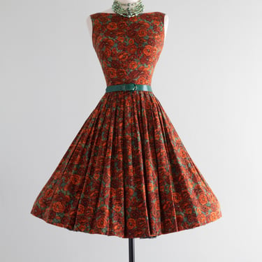 Autumnal 1950's Gay Gibson Cotton Dress / Small