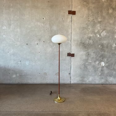 Mid Century Walnut & Brass Laurel Mushroom Floor Lamp