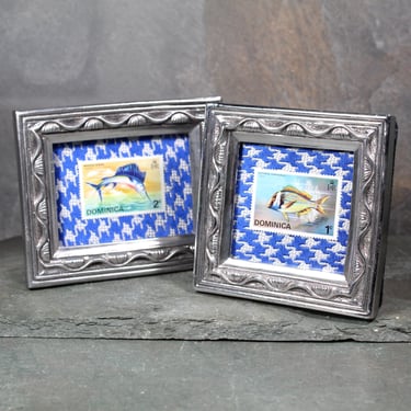 Vintage Dominica Stamp Art | Set of 2 Caribbean Sea Stamps | Global Vintage Decor | Authentic Stamp Mounted & Framed | Bixley Shop 