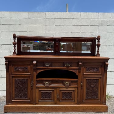 2PC Antique Sideboard Victorian Era Walnut Wood Hutch Buffet Kitchen Storage China Cabinet Display Case 