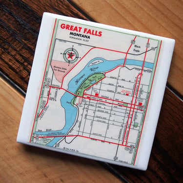 1967 Great Falls Montana Map Coaster. Montana Gift. Great Falls Map. Vintage Montana. City Coasters. Big Sky Country. Missouri River Map. 