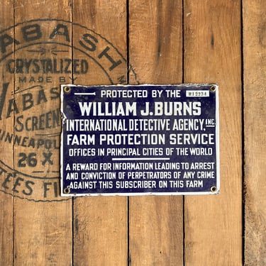 Antique William J. Burns Detective Agency Porcelain Sign 