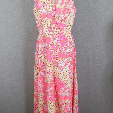 1960s 60s Neon Pink Tiger Print Maxi - Palm Beach -Palm Springs - Hollywood Regency - Floral Print - Lilly Pulitzer 