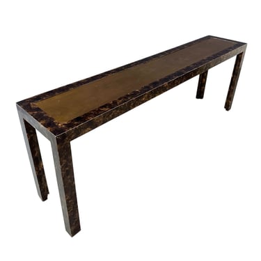 John Widdicomb Faux Tortoise Shell Console Table with Patinated Brass Top