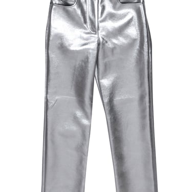 7 For All Mankind - Silver Faux Leather Straight Leg Pants Sz XS