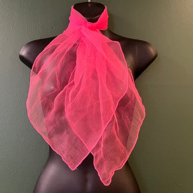 pink nylon sheer scarf 60s nylon square sock hop pussy bow VLV neck tie ascot head scarf 