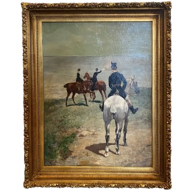 1800s Fine Antique JOHN-LEWIS BROWN Oil on Canvas on Board Painting Seaside, Souvenir de l'île de Wight Durand-Ruel Gallery White Horse Ship 