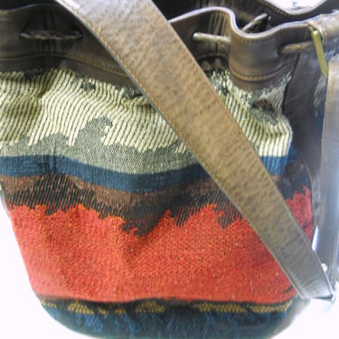 Vintage DANILO'S Sling Shoulder Bag Purse~ Kilim Woven RUG Southwest Suede Leather~ Boho Handbags~ Shoulder Backpack Vintage Cowgirl Trendy 
