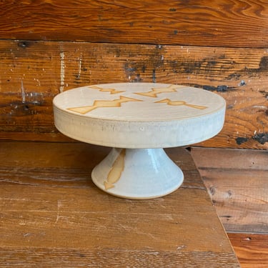 Cake Stand - Cool White with Orange Geometric Shapes 
