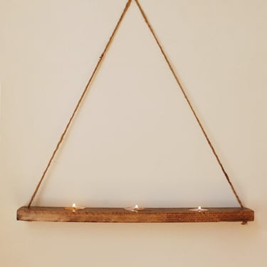 Hanging Shelf Votive Candleholder with  Rope - Walnut 