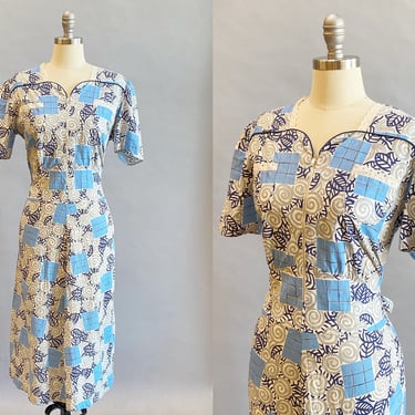 1940's House Dress / Deadstock Vintage / Vintage Novelty Print Dress / 40's Day Dress / Size XL / Plus  Size 