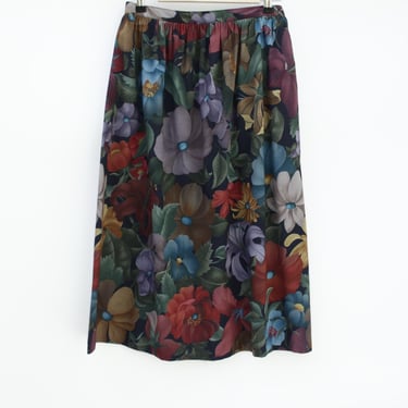 Vintage 90s Floral Midi Skirt - One Pocket - Dark Floral Mix - 28" Waist 