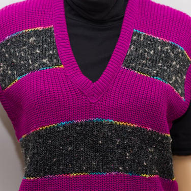 Vintage 1980s Purple with Rainbow Stitching Sweater Vest | Small / Medium 