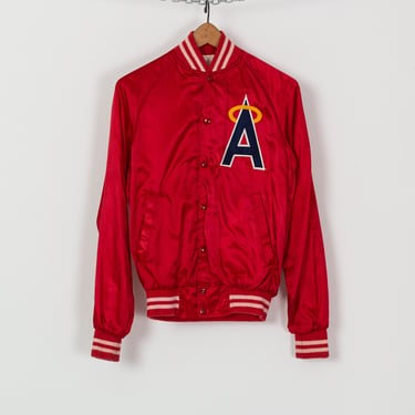 80s Los Angeles Angels Red Satin Jacket - Men's XS | Vintage MLB California Snap Button Bomber 