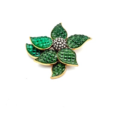 Oscar de la Renta Green Faceted Flower Brooch