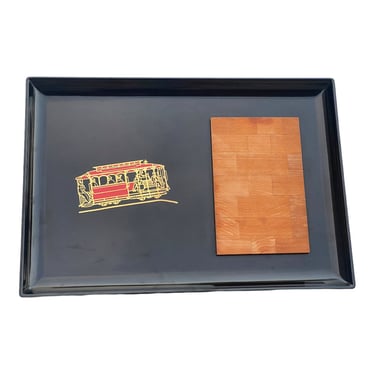 15.5" Couroc of Monterey Tray with Raised Cheeseboard, San Francisco Cable Car 