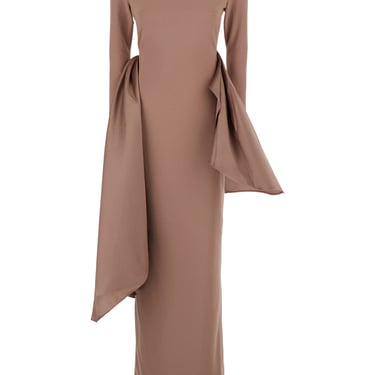 Solace London 'Kiana' Brown Long Dress With Boat Neckline And Maxi Draped Detail In Tech Fabric Stretch Woman