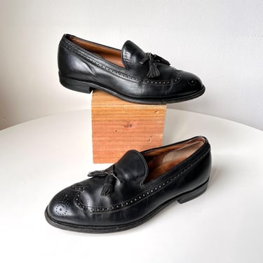Vintage Johnston & Murphy Aristocraft Black Wingtip Tassel Loafers Shoes USA Size 9.5 