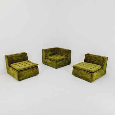 Italian mid century green modular sofa/couch, 1970s, set of 3 