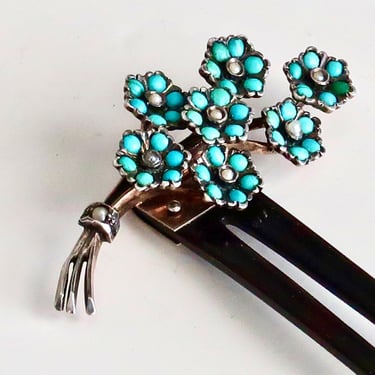 Antique Turquoise Flowers Hair Comb 