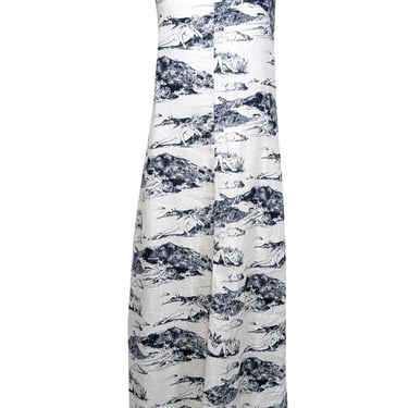 Reformation - White &amp; Blue Toile Print Linen Midi Dress Sz XS