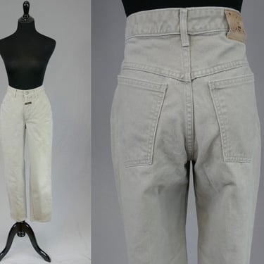 80s Marithe Francois Girbaud Jeans - 27.5" waist - Beige Gray Cotton Denim - Relaxed Tapered - Vintage 1980s 1990s - 29" inseam 