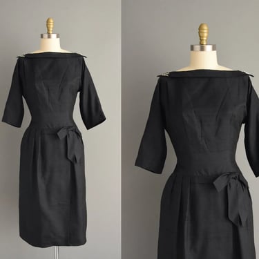 1950s vintage dress | Black Silk Cocktail Party Wiggle Dress | Large | 50s dress 
