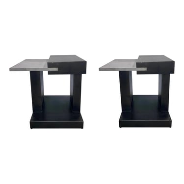 Caracole Industrial Modern Gray and Black Metal End Tables Pair Prototypes